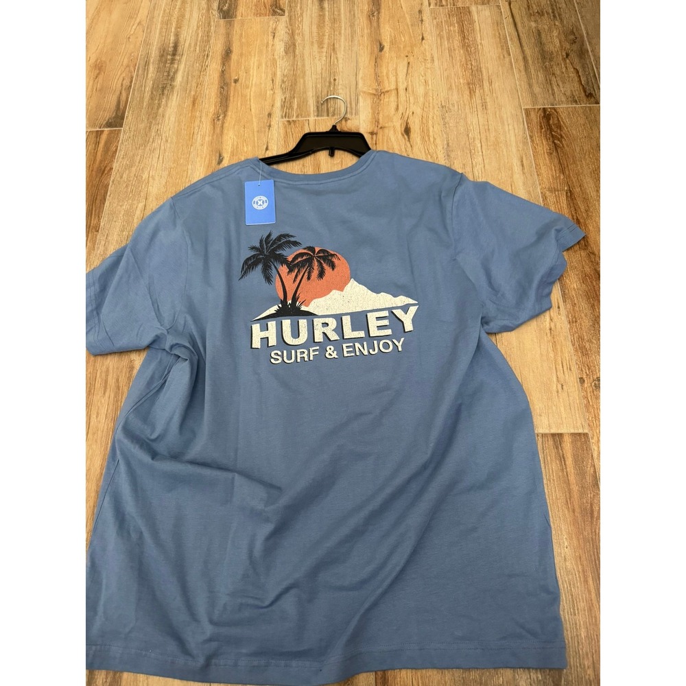 Hurley Mens XXL Blue Surf & Enjoy Graphic T-Shirt Short Sleeve Cotton Tee NEW - Picture 7 of 10